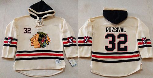Blackhawks #32 Michal Rozsival Cream Heavyweight Pullover Hoodie Stitched NHL Jersey - Click Image to Close